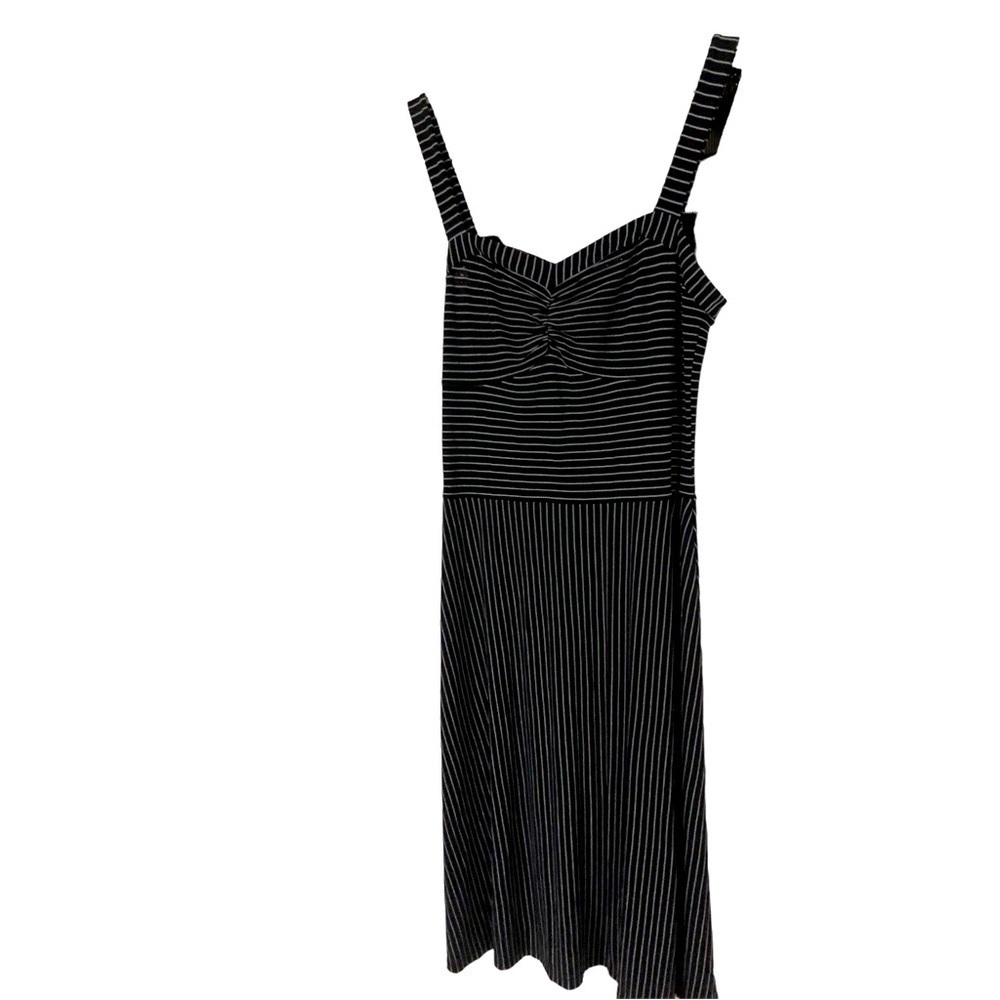 Ann Taylor LOFT Navy Striped Ruched Chest Stretchy & Soft/Strappy Midi Dress 10